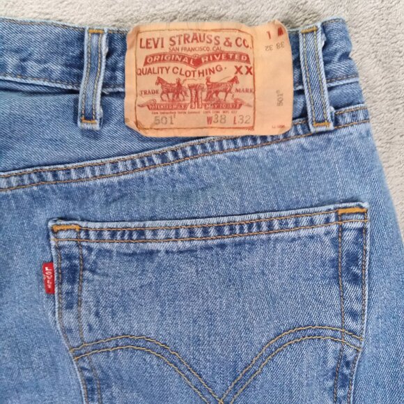 Levis 501 XX Jean Men 36x31, Tag 38x32 Blue Denim Button Fly Relaxed Straight - Picture 5 of 16